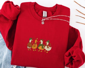 Graziosa felpa con ricamo a forma di oca per Halloween - Divertente pullover autunnale con animali da fattoria per gli amanti delle oche, regalo per un outfit autunnale accogliente