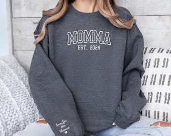 Custom Embroidered Mama Sweatshirt, Personalized Mom Hoodie With Kids Names New Mama Outfit Pregnancy Announcement Sweater Mother&#39;s Day Gift
