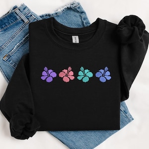 Hawaii Embroidered Crewneck Hibiscus Flower Hawaii Summer Vibes Beach Shirt, Hibiscus Floral Hawaii Beach Vacation Tshirt