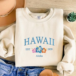 Hawaii Embroidered Sweatshirt, Embroidered Hawaii Aloha State, Hawaii Shirt, Vacation Sweatshirt, Beach Vibes Sweatshirt