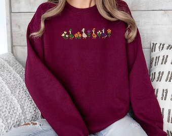 Halloween Goose Embroidered Sweatshirt, Floral Goose Halloween Shirt, Cute Fall Crewneck or Hoodie, Spooky Goose Sweater, Halloween Gift