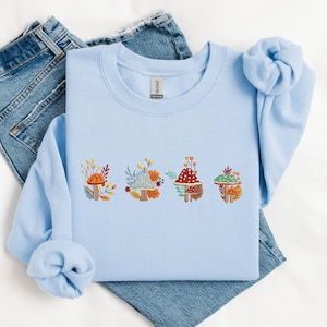 Mushroom Embroidered Sweatshirt, Mushroom Embroidered Tshirt Hoodie, Embroidered Crewneck, Gift For Her, Birthday Gift, Mother&#39;s Day Gift
