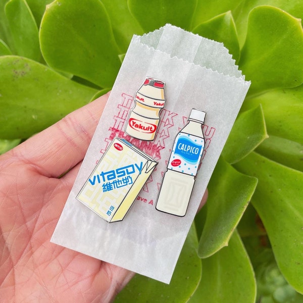 Asian Drinks Hard Enamel Pins | Yakult | Calpico | Vitasoy