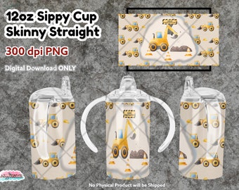 Construction Sippy Cup Wrap Design: 12oz Skinny Tumbler (Digital Download)