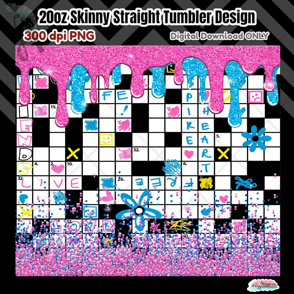 Crossword Puzzle Tumbler Design PNG 300 Dpi 20oz Skinny Etsy