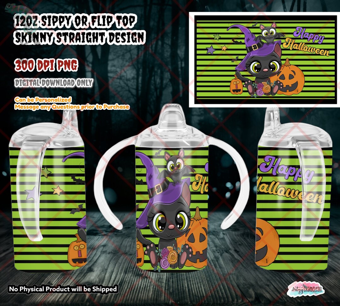 Kids Halloween Sippy Cup or Flip Top Bottle Design Happy Etsy