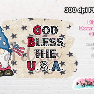 God Bless the USA Gnome PNG, 300 dpi, Sublimation Design, Téléchargement numérique, T-shirt Design, Sweatshirt PNG, Mug Design, 4 juillet, Amérique