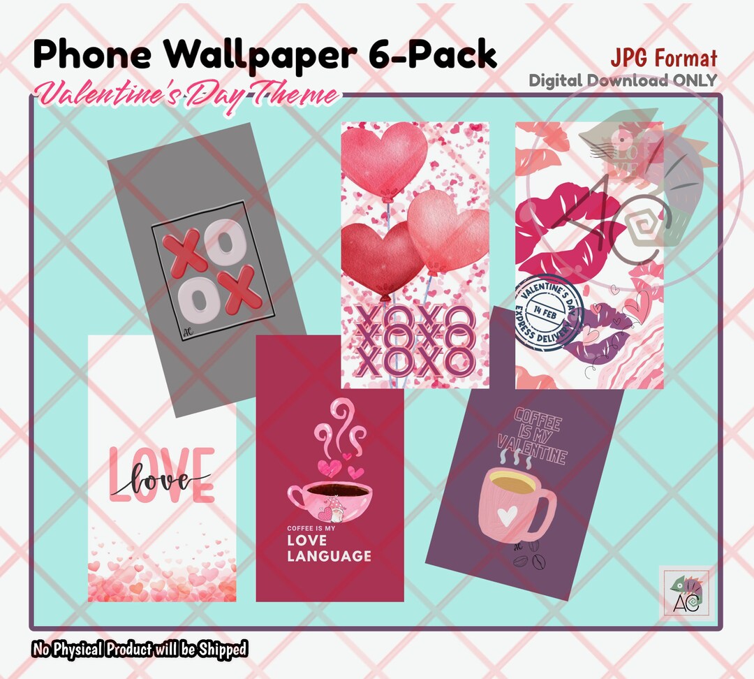 Valentines Day Wallpaper Set, for Phones, Set of 6 Designs, Digital ...