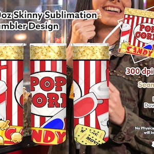 Popcorn Tumbler Design: Movie Night PNG, 20oz Skinny Wrap (Digital Download)