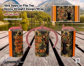 Camo Bucks Sippy Cup Wrap Design: 12oz Skinny Tumbler (PNG Digital Download)