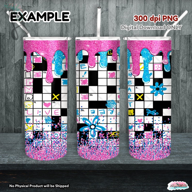 Crossword Puzzle Tumbler Design PNG 300 Dpi 20oz Skinny Etsy