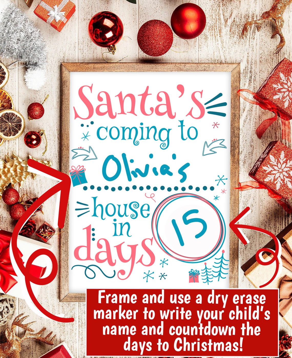 Christmas Countdown Calendar Personalized Printable Countdown Etsy