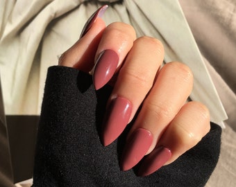 Burgundy Wine Brown Press On Nails | False nails | Gel nails | Fake nails set | Coffin Oval Almond Stiletto Nails | Set of 20 nails