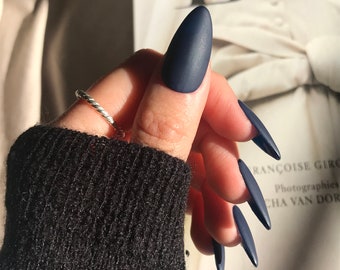 Navy Black Press On Nails | Dark Blue Nails | False nails | Gel nails | Coffin Almond Oval Stiletto Nails | Set of 20 nails