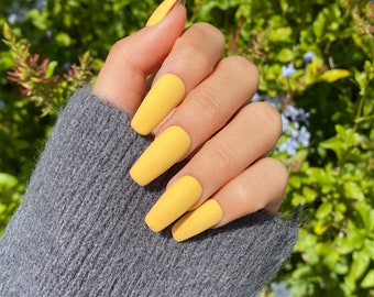 Coffin Yellow Nails Etsy | do the classic black if you opt for a more traditional manicure. coffin yellow nails etsy