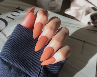 Burnt Orange Press On Nails  | Dark Pumpkin nails | Gel nails | Fake nails set | Coffin Almond Stiletto nails | Set of 20 nails