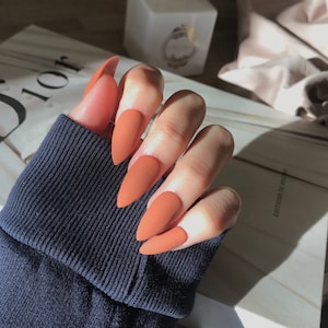 Burnt Orange Press On Nails Dark Pumpkin nails Gel nails Fake nails set Coffin Almond Stiletto nails Set of 20 nails image 1