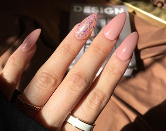 Baby Pink Glitter Press On Nails | Fake nails | False nails | Gel nails | Fake nails set | Coffin nails | Almond nails | Oval nails