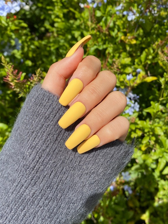 Mustard Yellow Press On Nails Yellow nails Gel nails Etsy