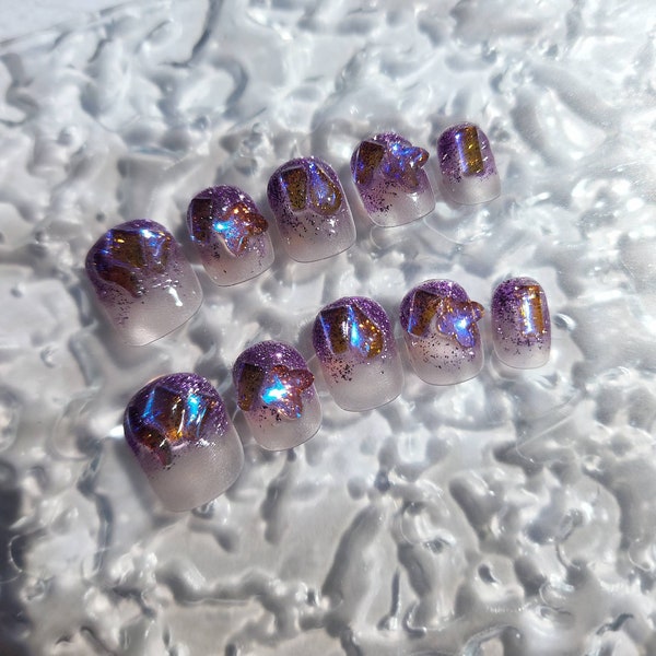 NEW Purple Crystal Bling Press On Nails | Glue on Nails | Gel Nails | Fake Nails | Classic Nails | Long Lasting Nails | Short Oval Nails |