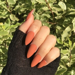 Burnt Orange Press On Nails Dark Pumpkin nails Gel nails Fake nails set Coffin Almond Stiletto nails Set of 20 nails image 3