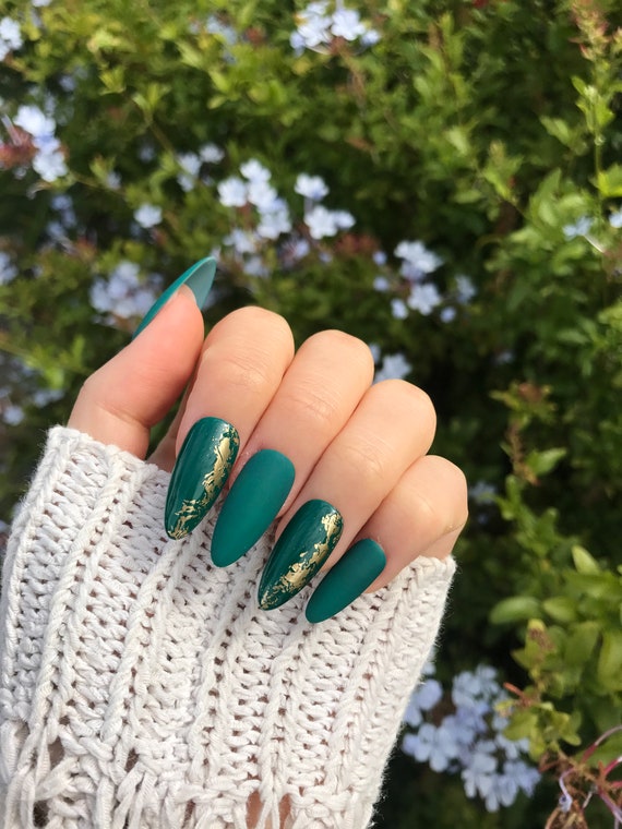 Green With Envy Glitter Nails Green Press on Nails Acrylic & Press On