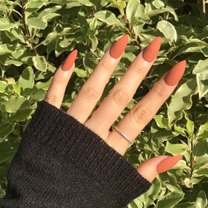 Burnt Orange Press On Nails Dark Pumpkin nails Gel nails Fake nails set Coffin Almond Stiletto nails Set of 20 nails image 2