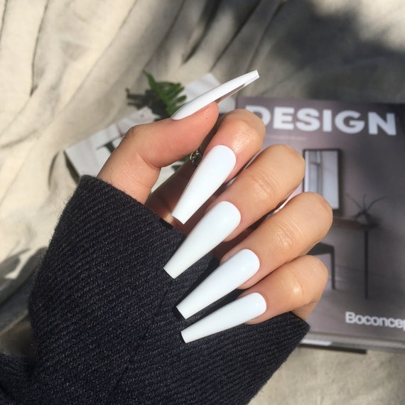 Off White Tapered Coffin Press on Nails Acrylic Nails Glue Etsy