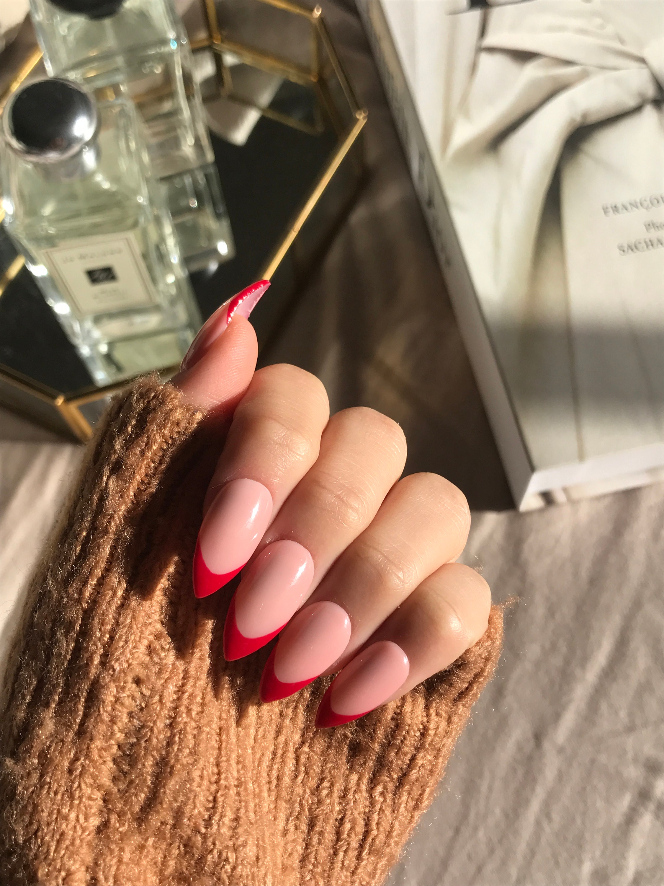 Red French Tips Press On Nails Fake Nails False Nails Etsy Israel