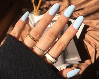 Pastel Light Blue Press On Nails | Blue Nails | False nails | Gel nails | Coffin Almond Oval Stiletto Nails | Set of 20 nails