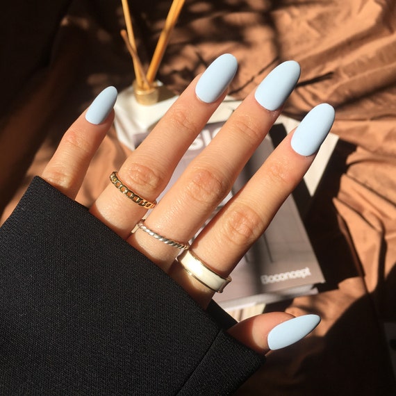 Pastel Light Blue Press on Nails ongles bleus Faux ongles - Etsy France