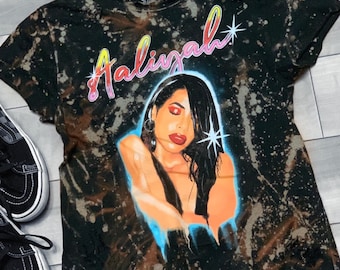 Aaliyah VIntage Inspired T-Shirt | Custom Aaliyah Shirt | Acid Wash Aaliyah Band Tee | Aaliyah Clothing | Custom Distressed Concert Tee |