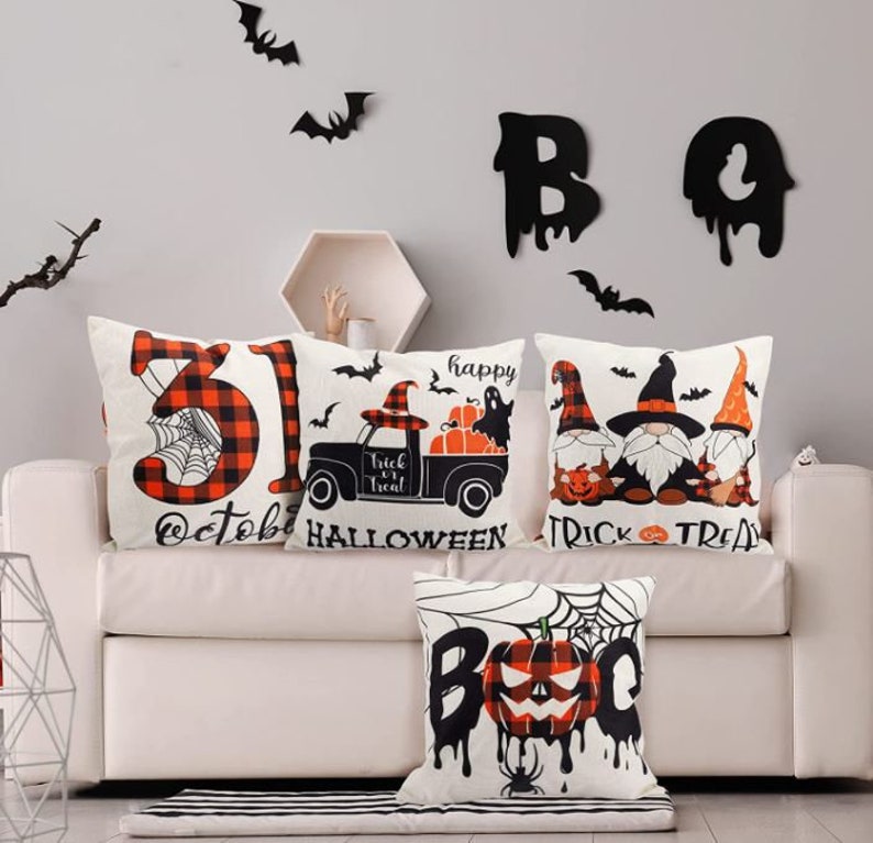 Bedroom or Patio Seat Holiday Decoration Halloween Bats Witch Throw Pillow Covers 18x18 set of 4 October 31 Living Room October 31 Ghost Spider Cushion Decorative Throw Pillowcases for Sofa 