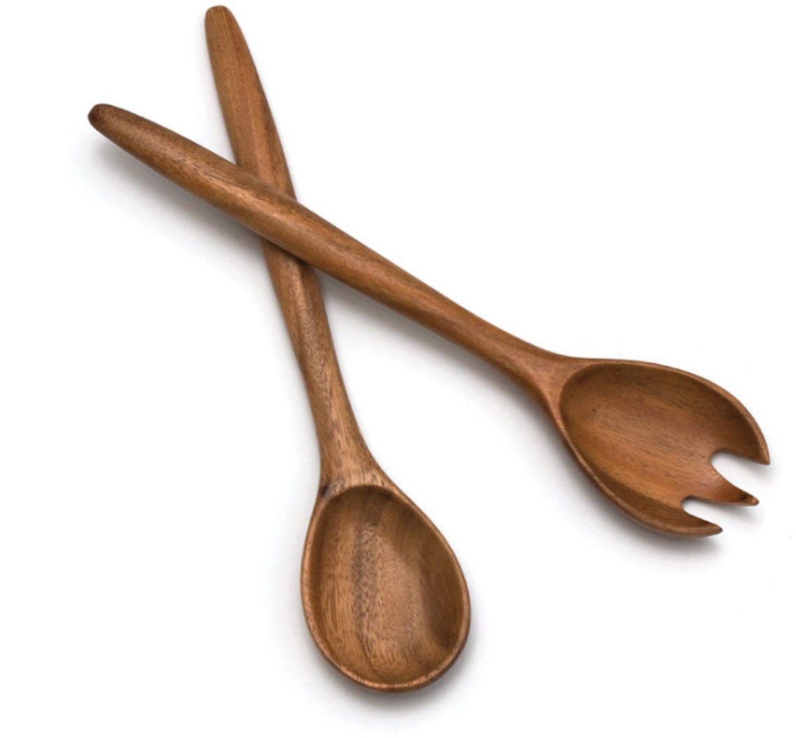 One Pair Wooden Salad Spoon Etsy