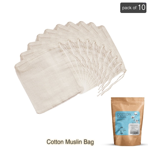 100% Cotton Muslin drawstring Bags (Pack of 10) | Soap Nuts Laundry bags, store jewellery, keepsakes - Luxurino London-Appleyard & Crowe