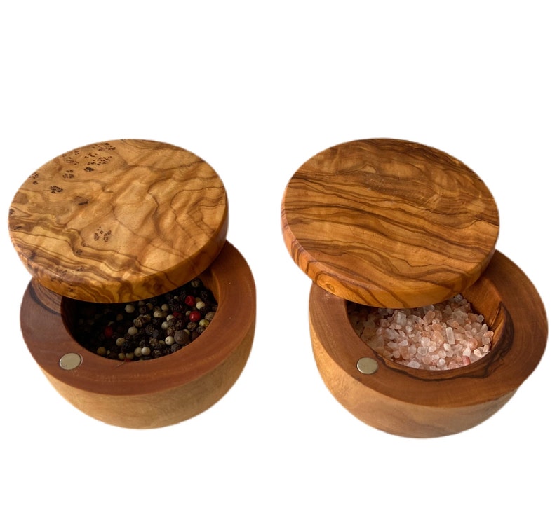 Olive Wood Salt and Pepper Cellar Salt Pig Kitchen Table Etsy UK