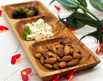 NATURAL OLIVEWOOD Serving board Platter Tray for Fruit Dessert Candy Snacks Nuts - Handcrafted in EUROPE- Appleyard & Crowe