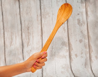 Long Handle - OLIVE WOODEN SPOON- Unique -Hand Carved by artisans in Europe -Serving Utensil for Kitchen Stirring-Appleyard & Crowe