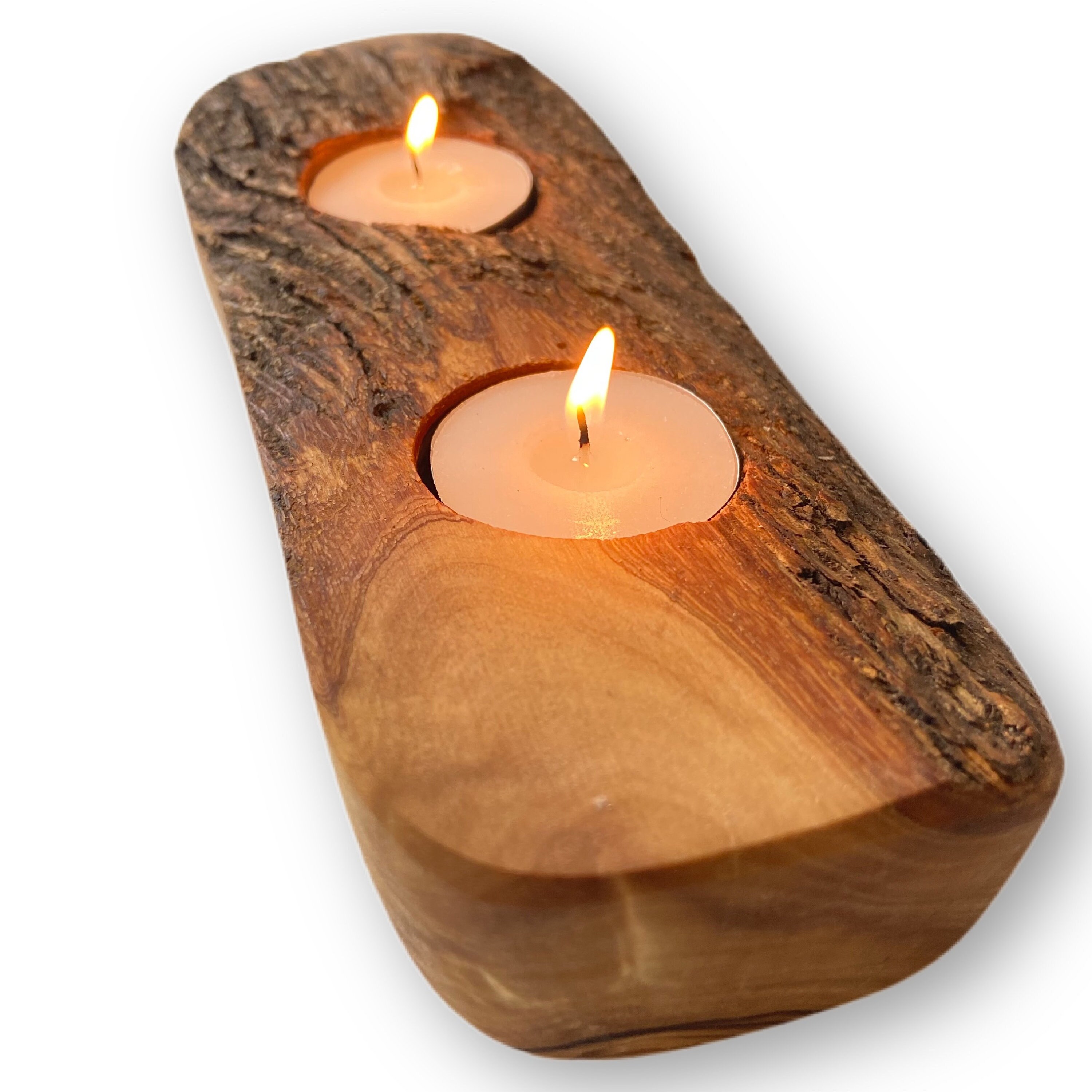 F2 Holds 3 candles Rustic Olive Wood Tealight Holder 