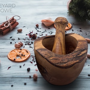 Rustic Olive Wood Mortar and Pestle - Wood Herb Grinder - Beautifully Handcrafted /completely unique -Appleyard & Crowe