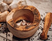 Rustic Olive Wood Mortar Pestle - Wood Herb Grinder - Beautifully Hand-crafted and completely unique - Housewarming Gift Kitchen Décor