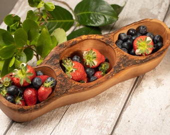 RUSTIC OLIVE WOOD Nibbles Tray / Platters - Compartment Appetizer- 3 Section Dish - Unique Handcrafted - Appleyard & Crowe