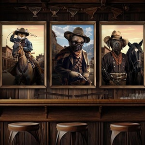 Custom Cowboy Pet Portrait Personalized Digital Dog Portrait Western Theme Custom Pet Art Pet Drawing Cowboy Theme Custom Cat Portraits