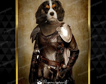Custom Pet Portrait in Female Knight Armor - Custom Pet Drawing - Custom Dog Portrait - Custom Cat Portrait - Custom Knight Portrait - FKA1