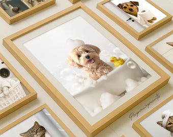 Personalized Funny Pet Bath Time Portrait : Printable Dog Bathroom Wall Decor BR04