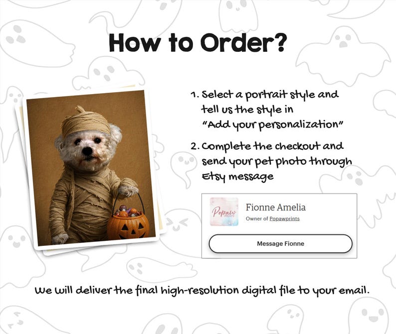 Custom Vampire Pet Portrait - Funny Halloween Pet Painting - Halloween Gift Ideas - Spooky Pet Portrait - Custom Mummy Portrait H05 image 5