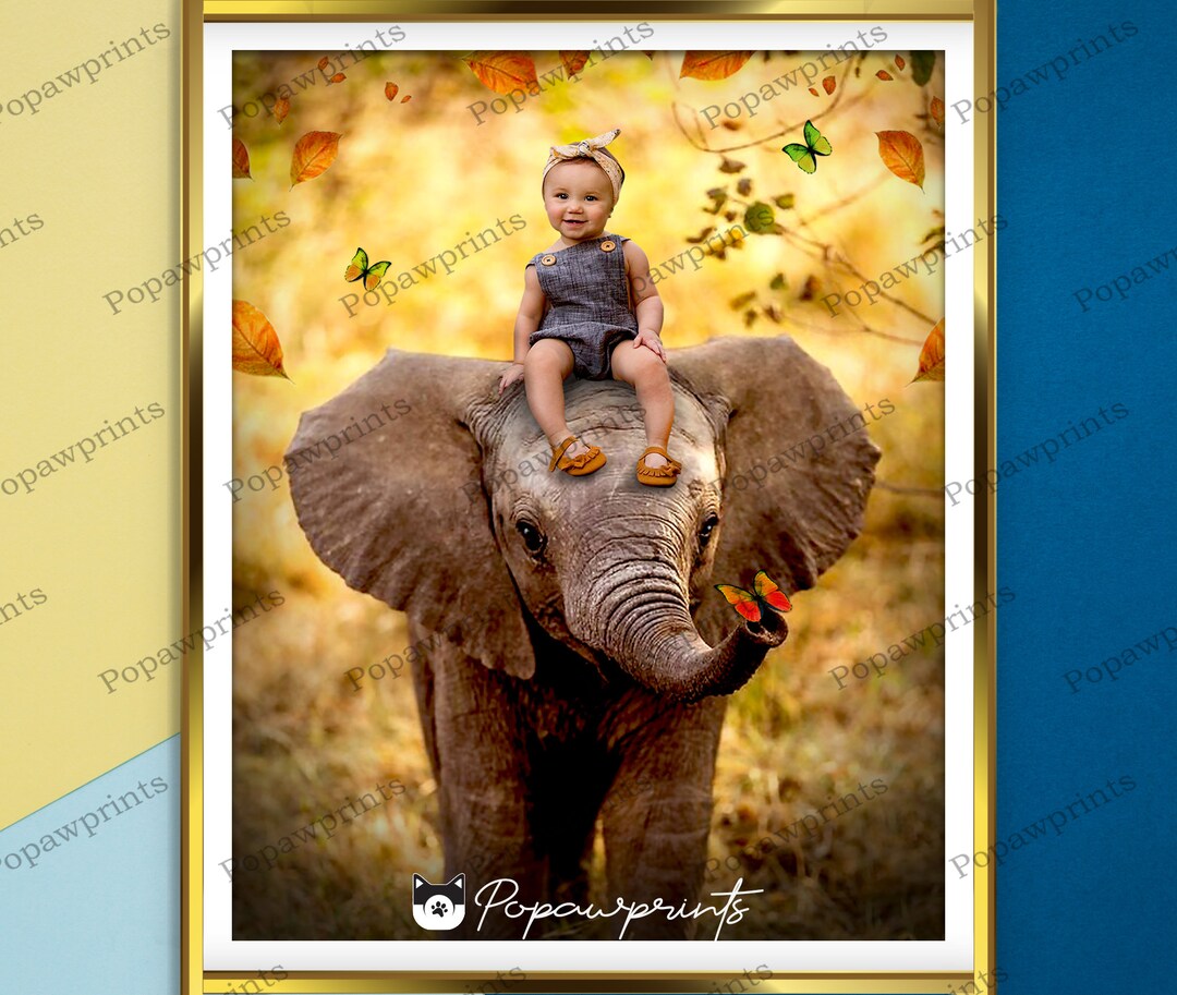 Custom Nursery Wall Print - Kids With Baby Elephant - Girls Room Wall ...