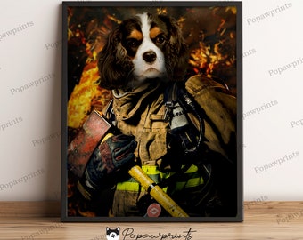 Custom Pet Portrait - Firefighter Pet Portrait - Pet Portraits - Pet Memorial - Firefighter Dog Portrait - Firefighter Cat Portrait - V1