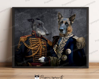 Custom Duo Pet Portrait - Custom Group Pet Portrait - Duo Military Pet Portrait - Couple Pet Portrait - Duo Royal Pet Portrait - 2in1 V2