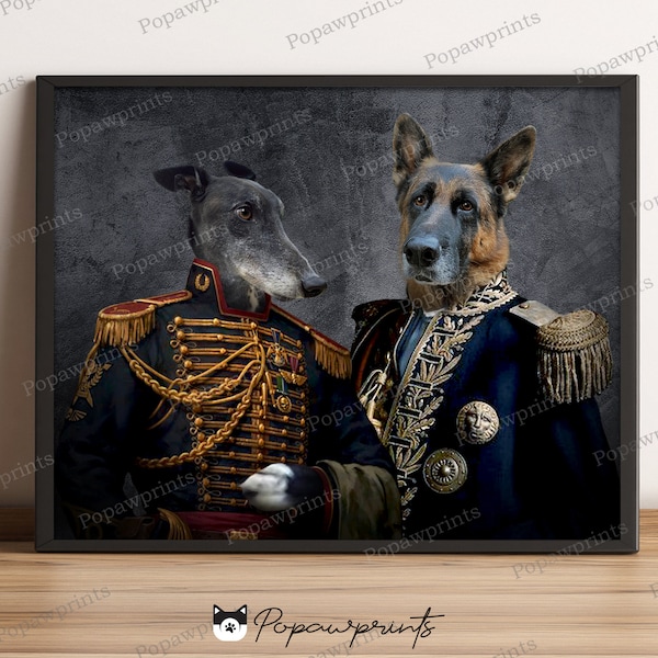 Custom Duo Pet Portrait - Custom Group Pet Portrait - Duo Military Pet Portrait - Couple Pet Portrait - Duo Royal Pet Portrait - 2in1 V2